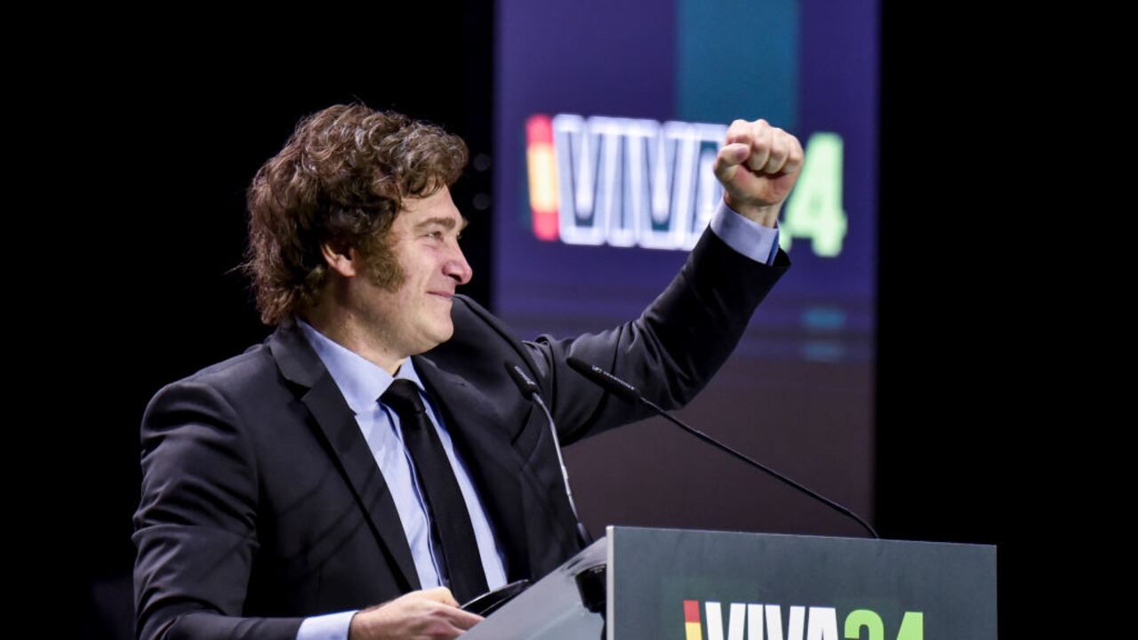 Javier Milei, Presidente de Argentina, habla durante la conferencia 'Europa Viva 24' en el Palacio de Vistalegre en Madrid, España.