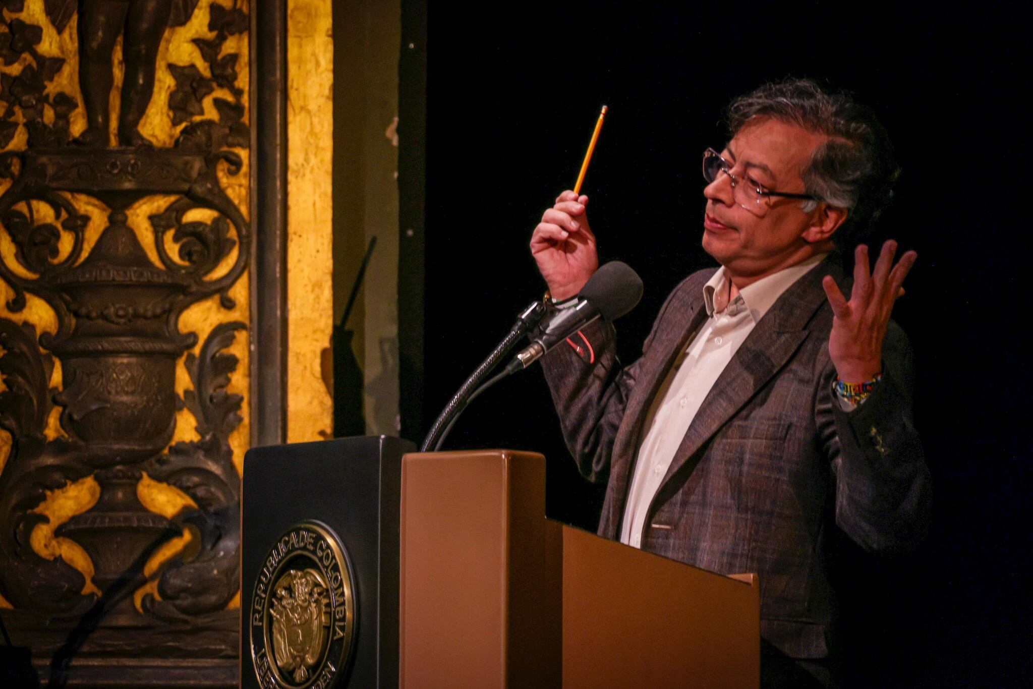 El presidente, Gustavo Petro, durante el "Conversatorio en defensa del orden constitucional", en Bogotá, el 20 de agosto de 2025
