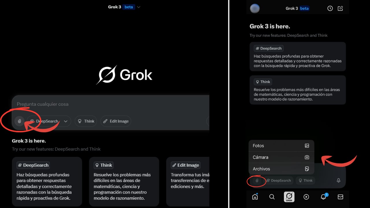 Subir fotos en Grok.