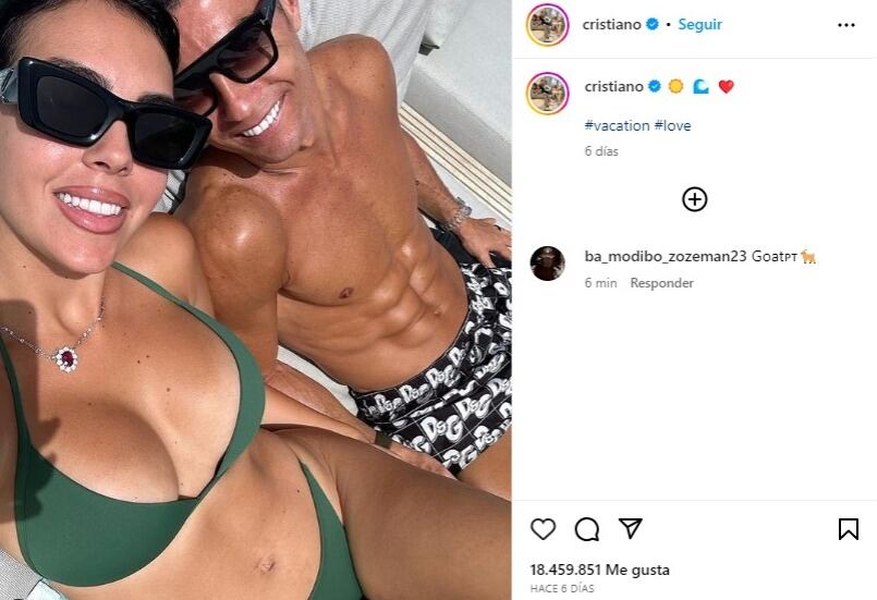 El delantero portugués disfrutó recientemente de un receso en compañía de su familia. Foto: Instagram @cristiano.