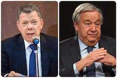 El expresidente Juan Manuel Santos y el secretario general de las Nacional Unidas, Antonio Guterres.