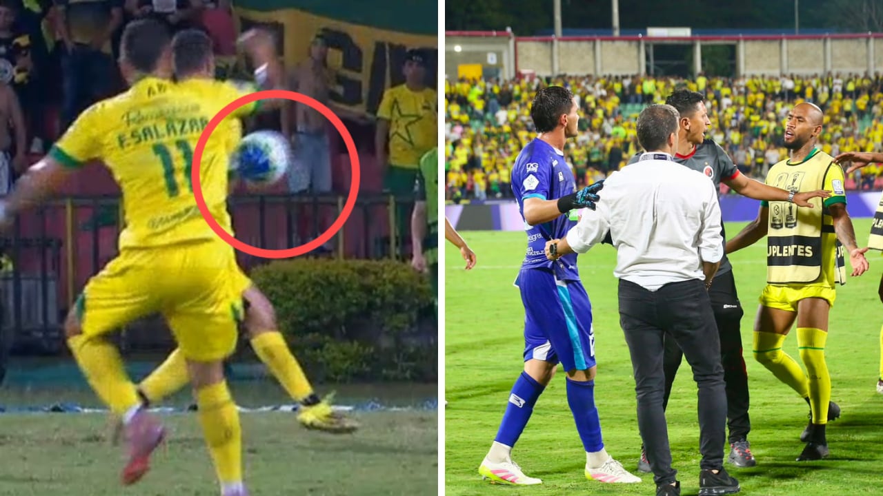 Una mano (izq.) hizo que el gol del Bucaramanga no valiera ante Cúcuta.