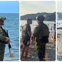 Miembros del Ejército Nacional patrullan las playas de Santa Marta.