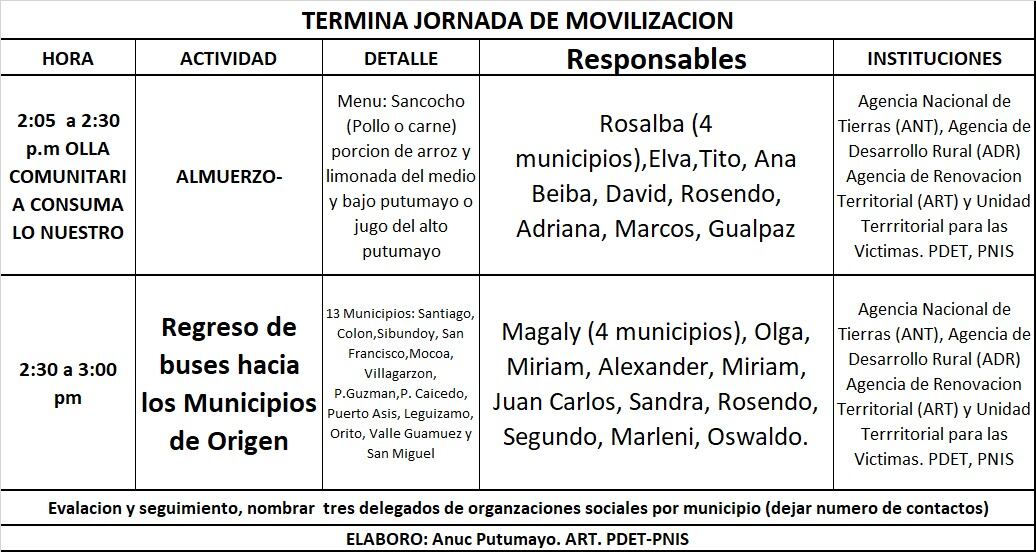 Otro de los cronogramas que circuló en Mocoa, Putumayo.