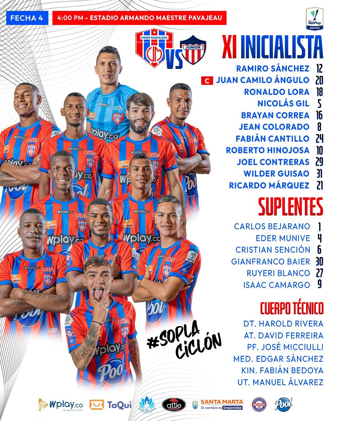 Formación de Unión Magdalena con solo seis suplentes.