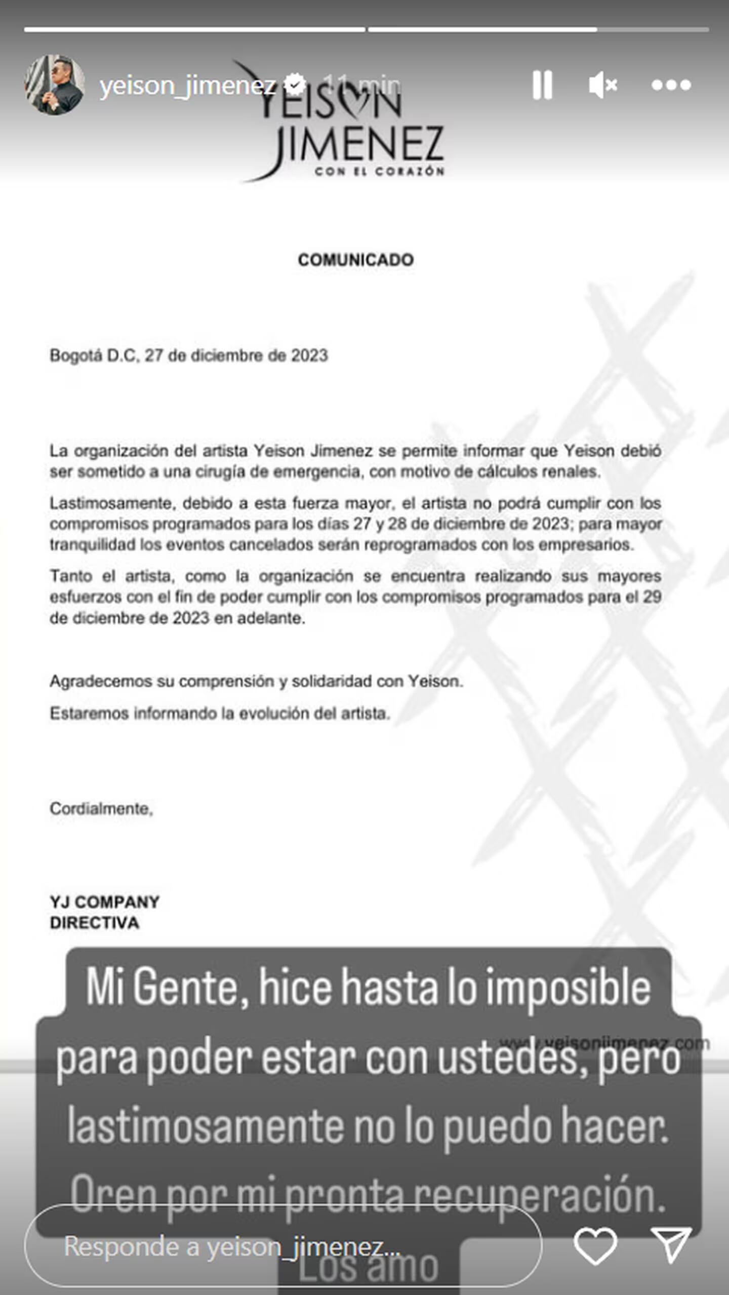 Foto: Instagram @yeison_jimenez