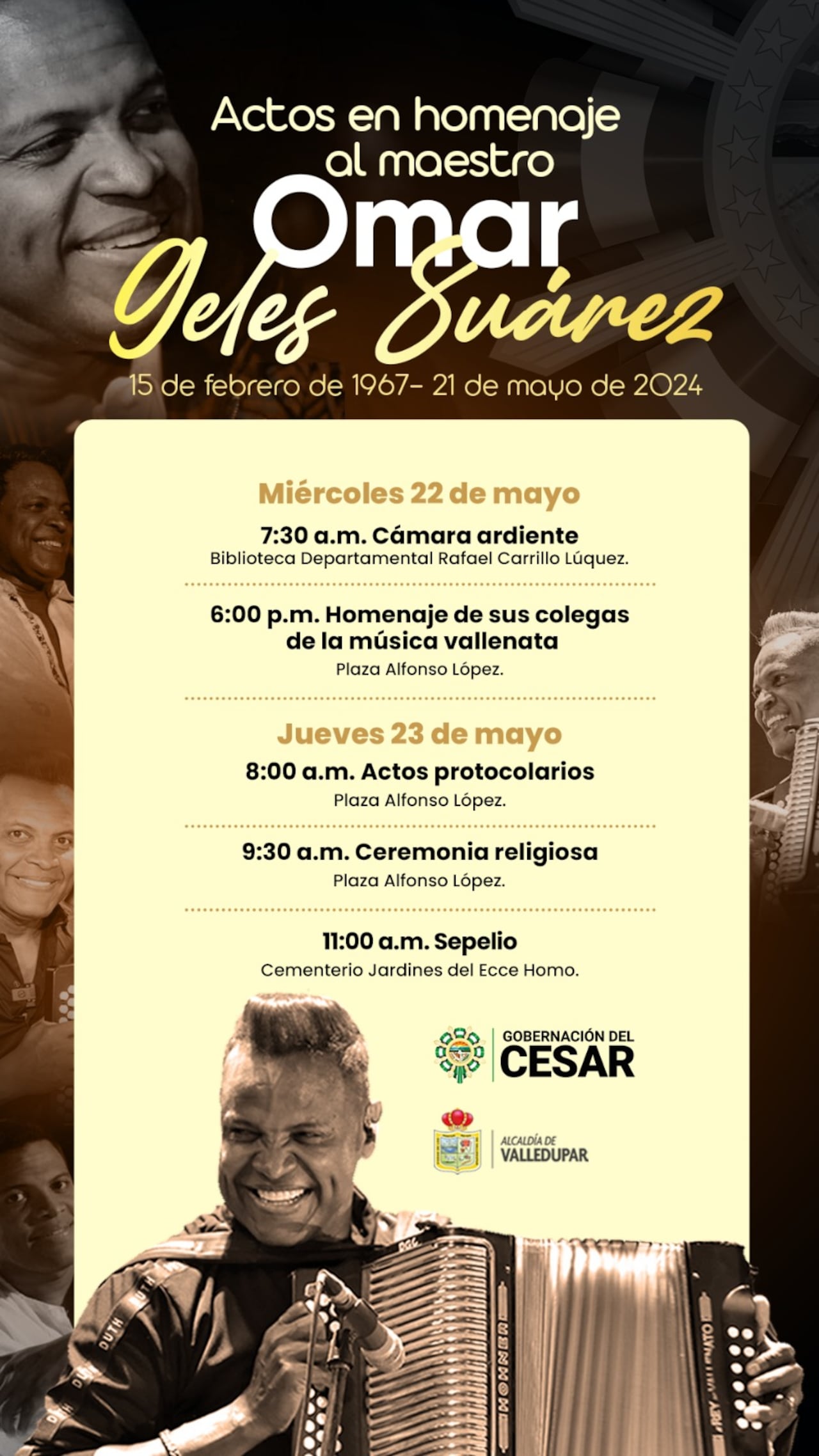 Este es el cronograma del último adiós de Omar Geles en Valledupar, Cesar.