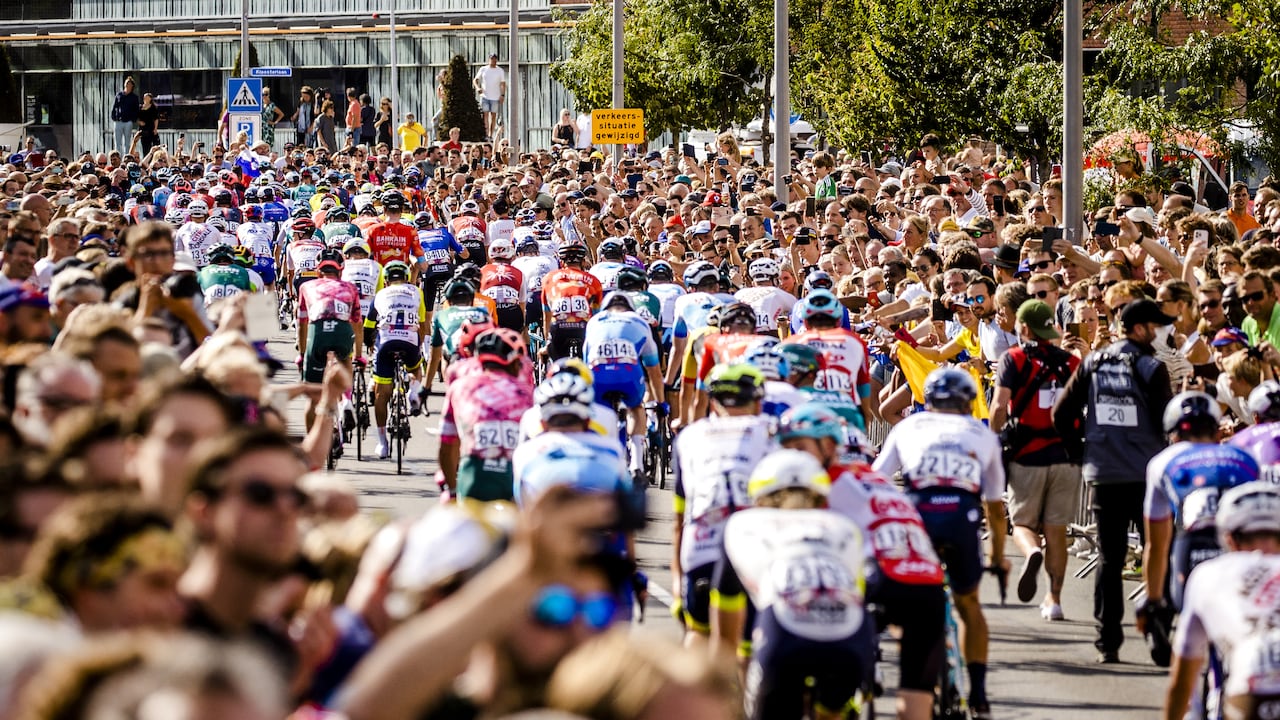 The pack of riders compete during the third stage of the Vuelta a Espa�a in Breda on August 21, 2022. (Photo by Sem van der Wal / ANP / AFP) / Netherlands OUT - Belgium OUT