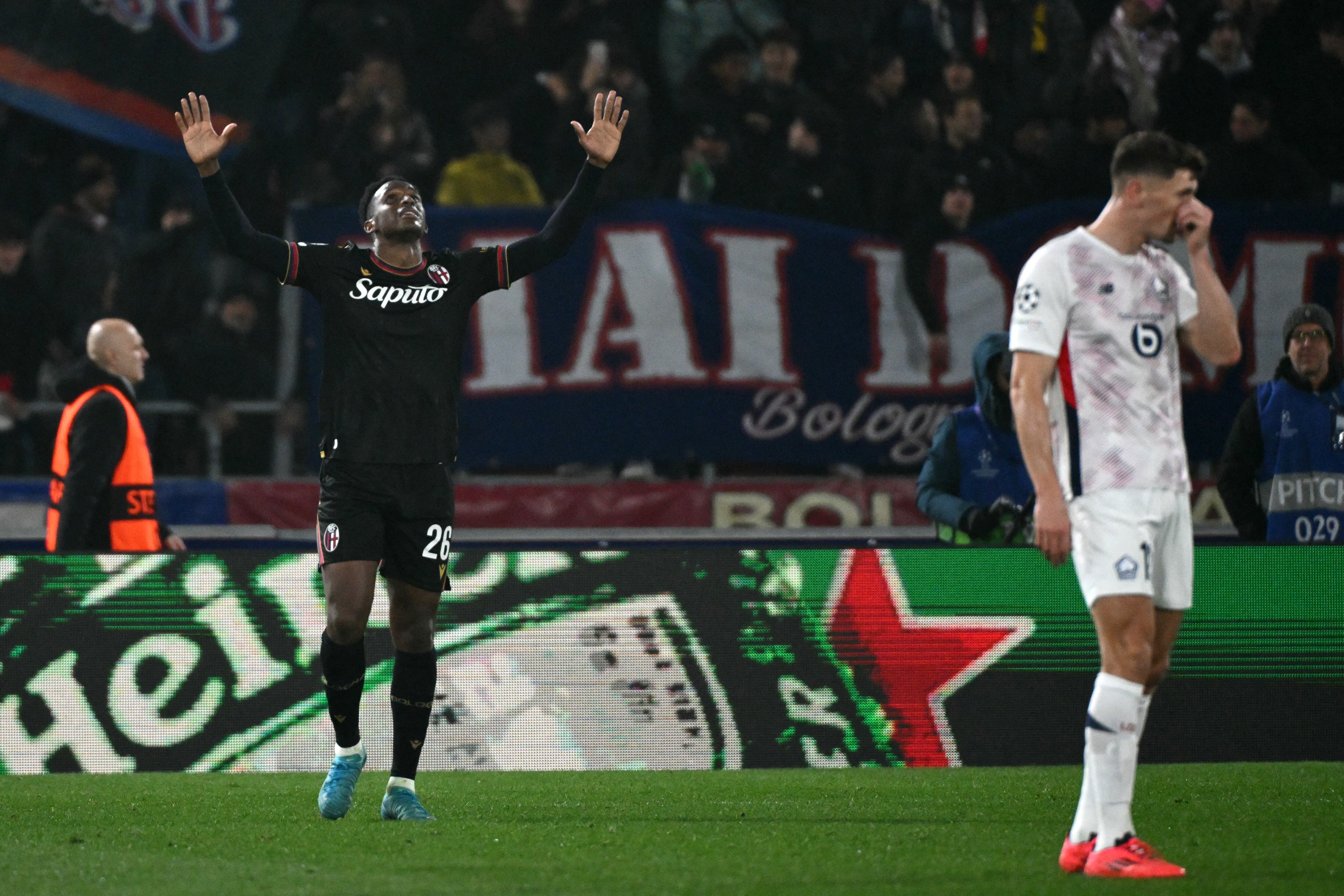 Jhon Lucumí marcó el primer gol de Bologna en la Uefa Champions League.