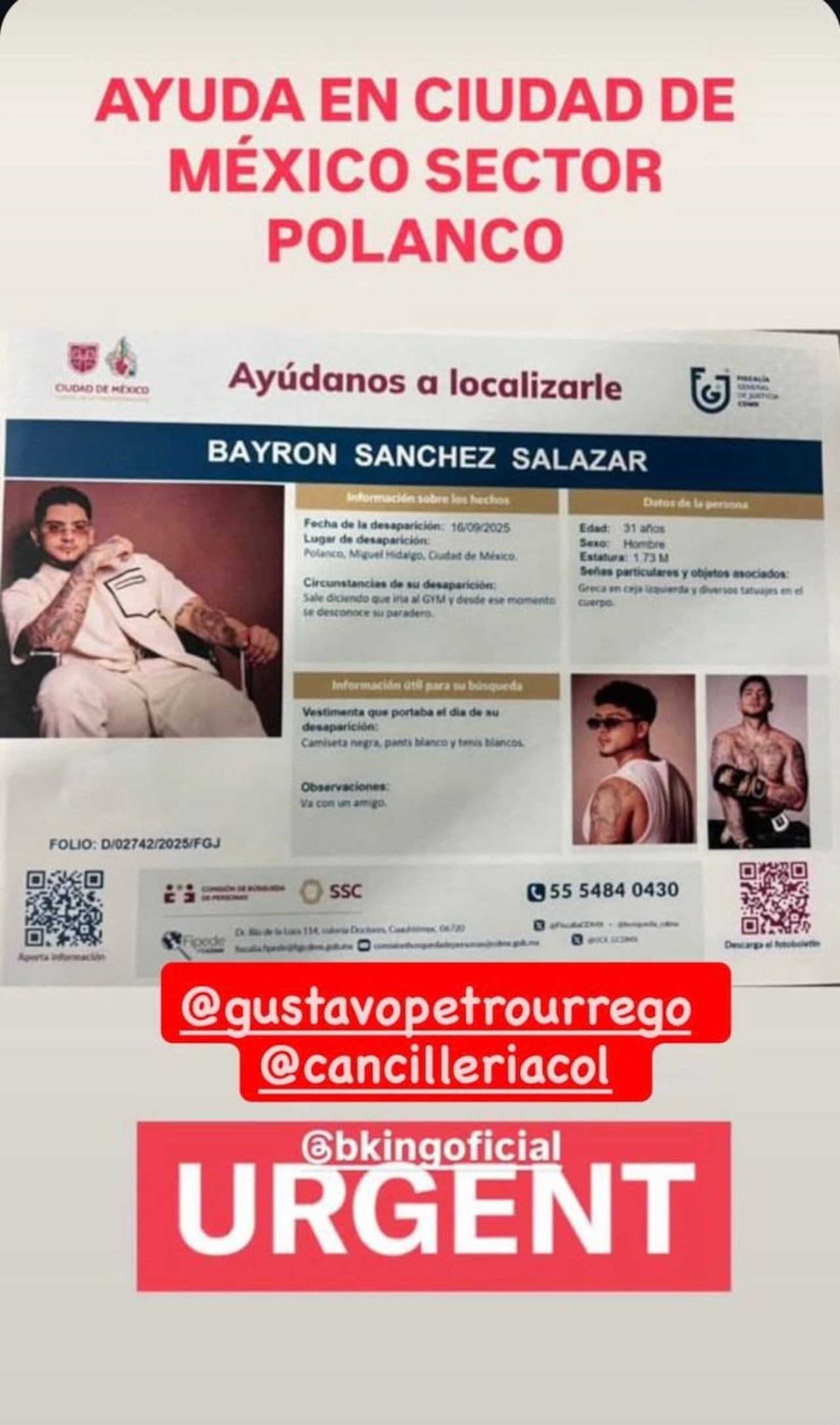 Bayron Sánchez Salazar, conocido como B-King, fue reportado como desaparecido el pasado martes 16 de septiembre.