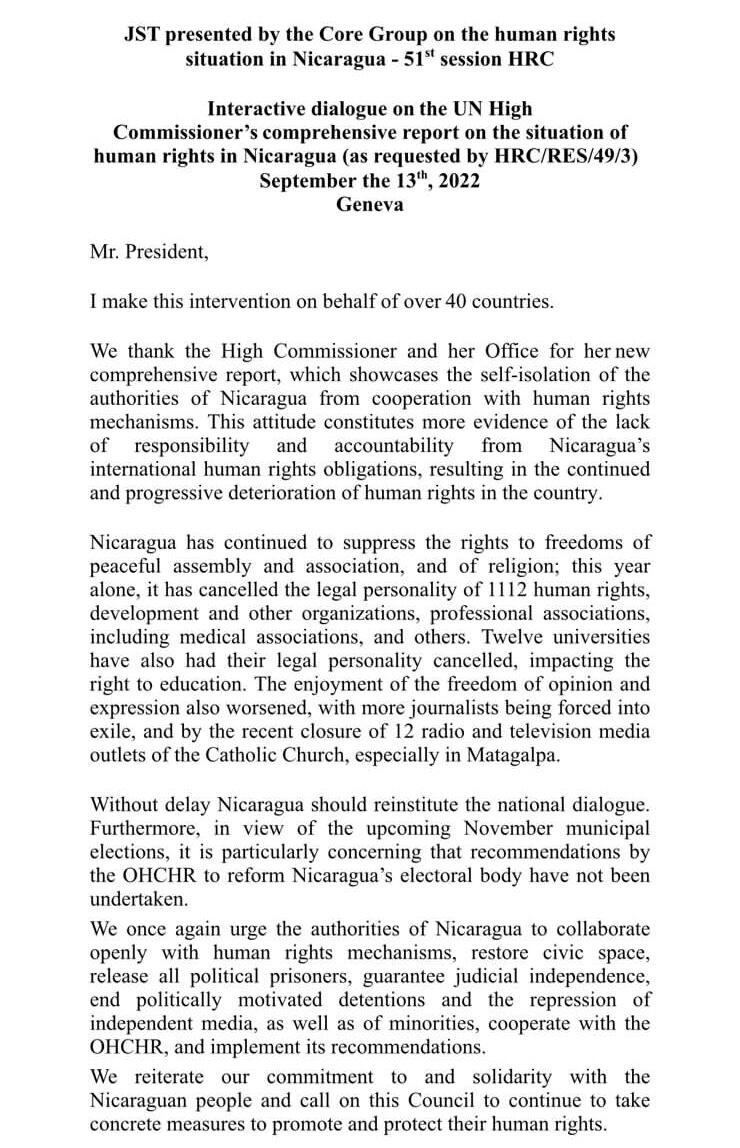 Declaración ONU Nicaragua