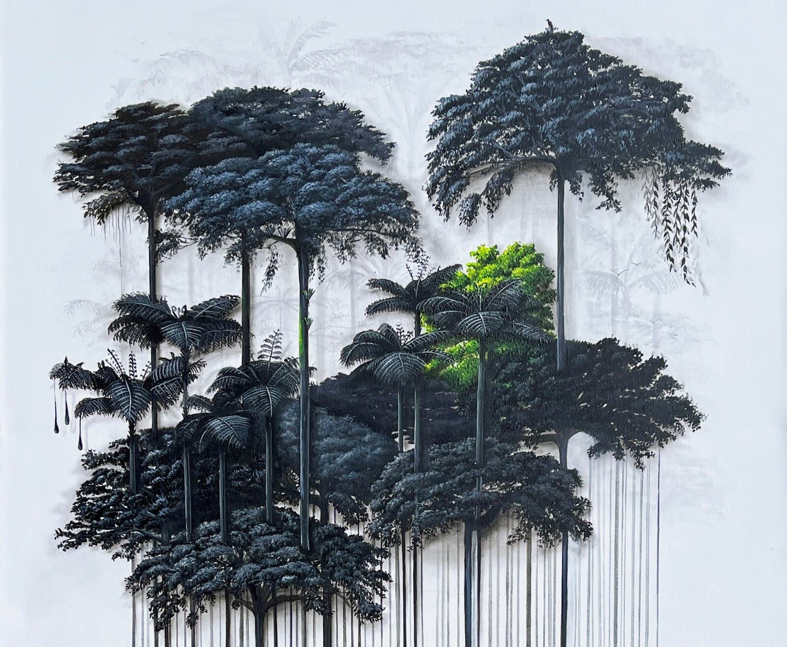 Camila Echavarria, La primera luz de la mañana, Serie Codigo de barras, 2024, acrílico sobre lienzo, 161 x 100 cm. (Detalle)