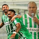 Alexis Henríquez, asistente técnico de Lucas González en Atlético Nacional. Edwin Cardona y Alfredo Morelos