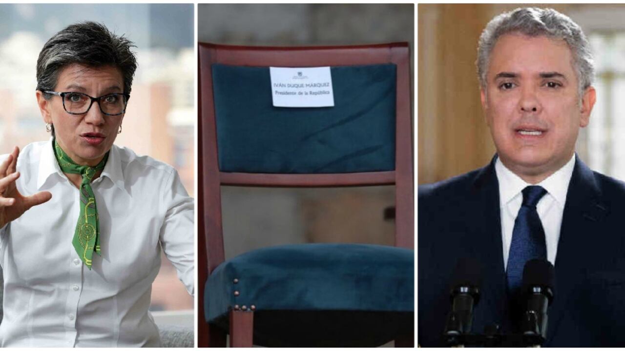 La silla vacía del presidente Duque en el acto de reconciliación liderado por la alcaldía de Bogotá.