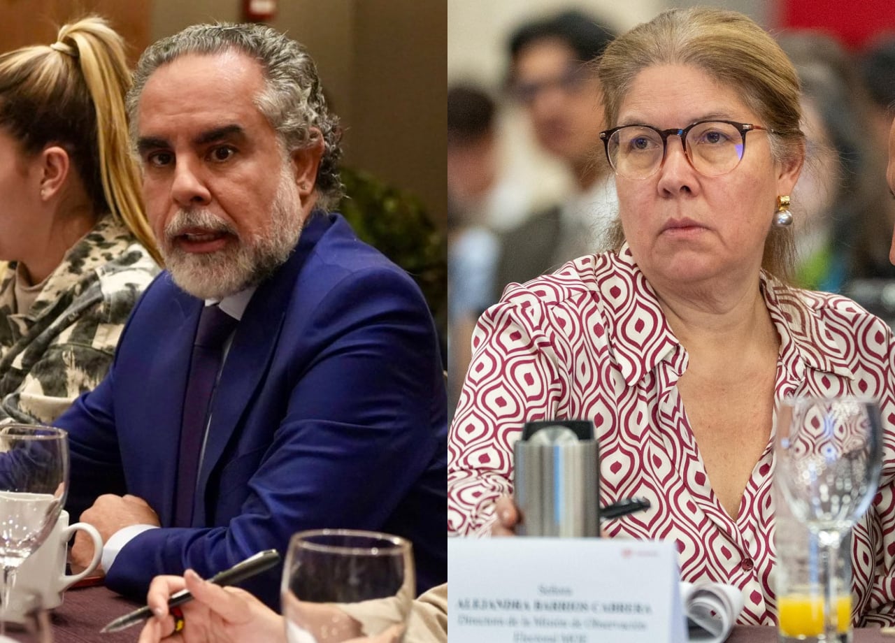 Ministro del Interior, Armando Benedetti, y directora de la MOE, Alejandra Barrios.