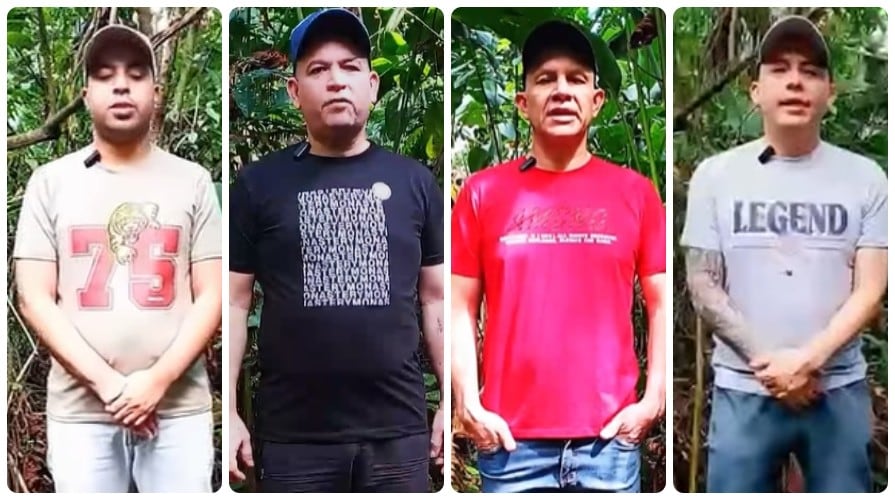 Yordyn Fabián Pérez, Jesús Antonio Pacheco, Rodrigo Antonio López y Franque Esley Hoyos Murcia, policías y funcionarios de la Fiscalía secuestrados por el ELN en Arauca.