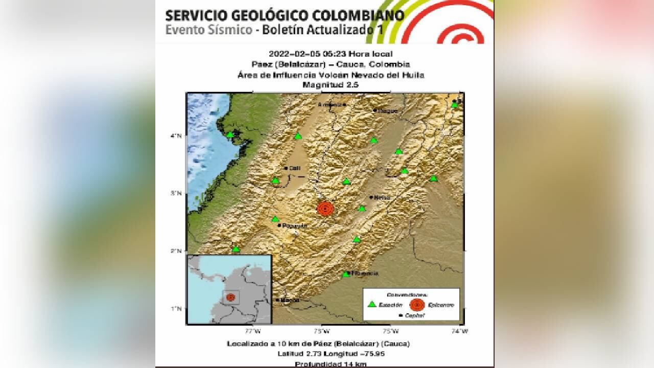 El sismo se sintió con mayor intensidad en Páez, Cauca. Foto: Twitter @sgcol.