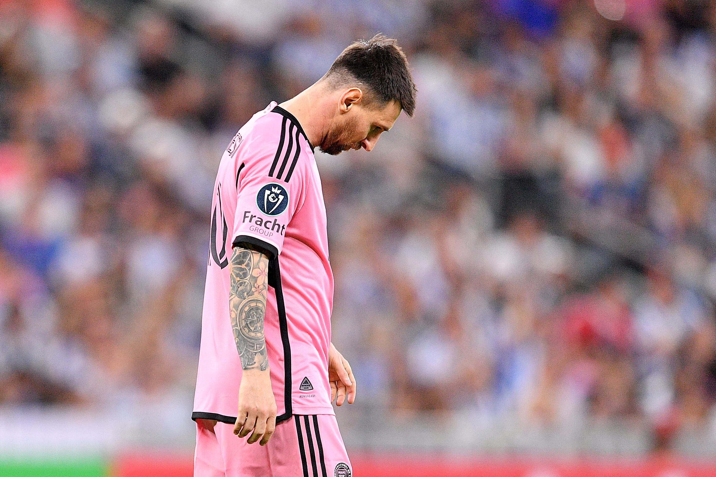 MONTERREY, MEXICO - APRIL 10: Lionel Messi #10 of Inter Miami reacts against Monterrey in the second half during the CONCACAF Champions Cup 2024 Round of Sixteen second leg at BBVA Stadium on April 10, 2024 in Monterrey, Mexico. (Photo by Azael Rodriguez/Getty Images)