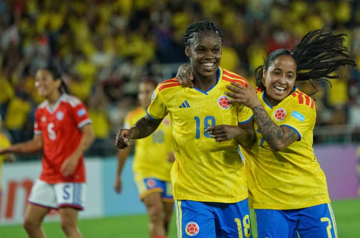 Imagen del partido entre Colombia y Chile por la fecha 6 de la Liga de Naciones Femenina.