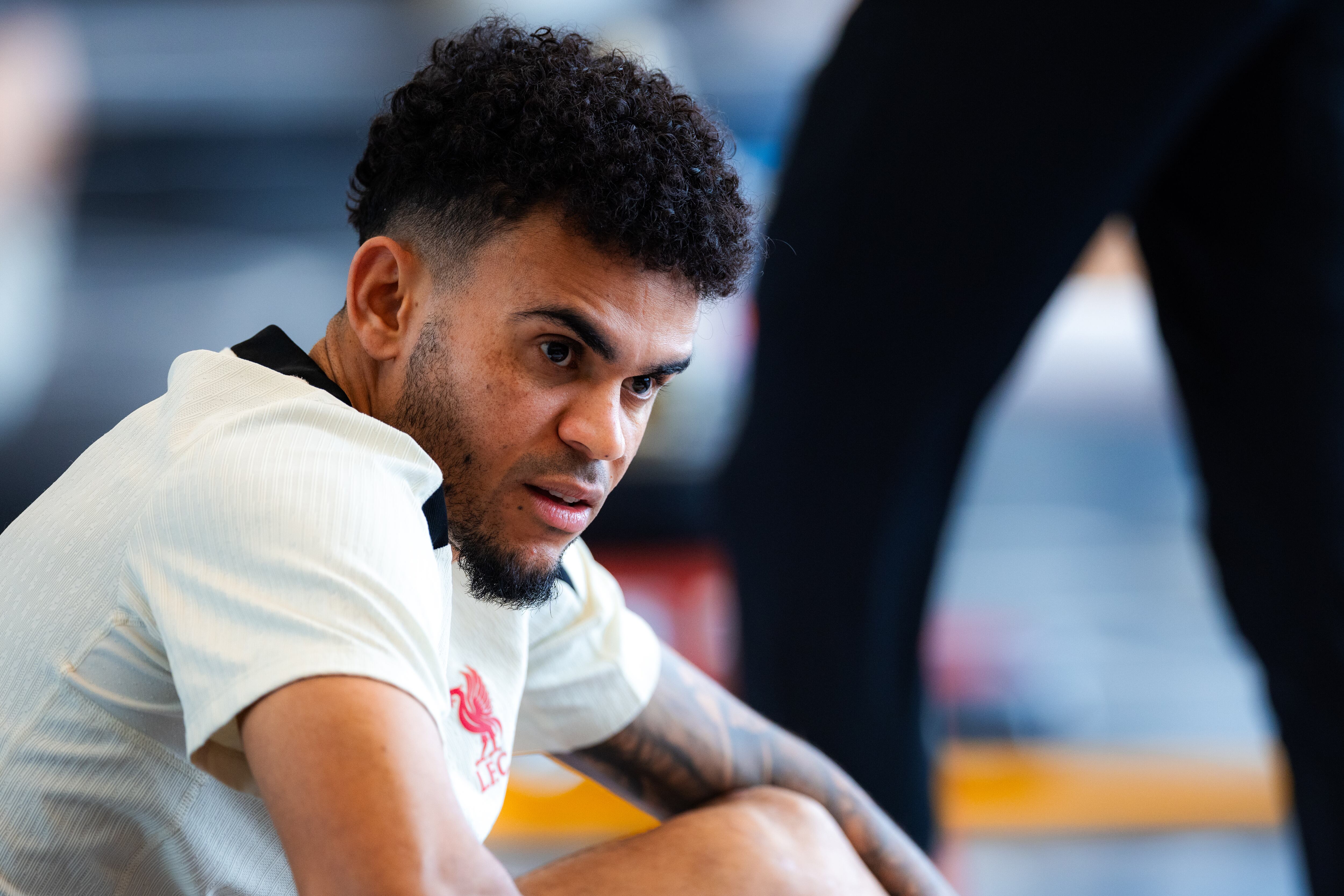 KIRKBY, ENGLAND - MARCH 14: (THE SUN OUT, THE SUN ON SUNDAY OUT) Luis Díaz of Liverpool during a training session at AXA Training Centre on March 14, 2025 in Kirkby, England. (Photo by Nikki Dyer - LFC/Liverpool FC via Getty Images)