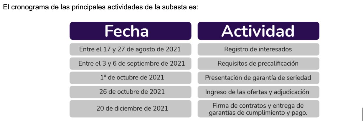 Cronograma del proceso