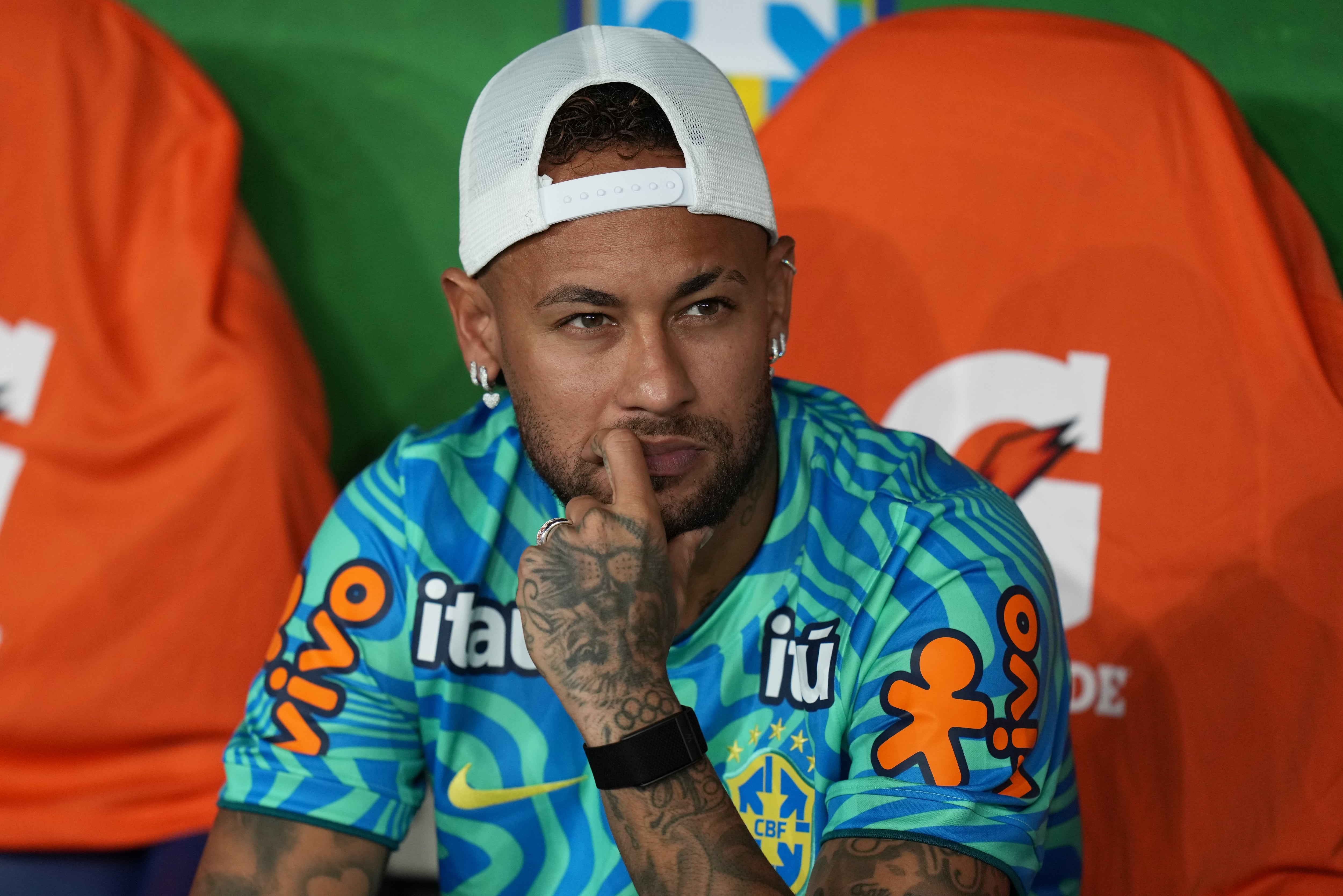 Brazil's Neymar looks on before a friendly soccer match against Panama in Rio de Janeiro, Sunday, May 31, 2026. (AP Photo/Silvia Izquierdo)