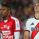 Cristian Mafla y Rafael Santos Borré en la serie de Copa Sudamericana de Santa Fe vs. River