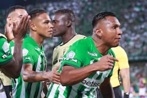 Alfredo Morelos celebrando la anotación en la final de la Liga Betplay.