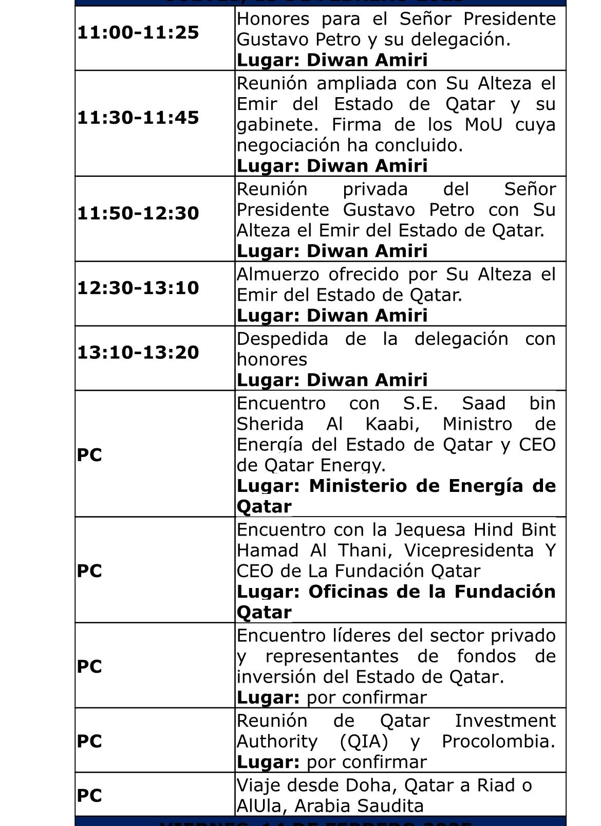 Agenda viaje presidente Gustavo Petro