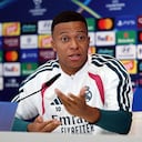 Real Madrid's French forward #10 Kylian Mbappe gives a press conference at the Ciudad Real Madrid training ground in Madrid on September 7, 2026 ahead of the UEFA Champions League first round day 1 football match between Real Madrid and Inter Milan. (Photo by Thomas COEX / AFP)