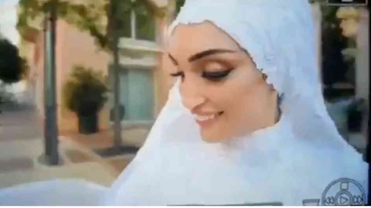 Novia durante la sesión de fotos de su boda en Beirut justo antes de la explosión. Foto: Captura de video.