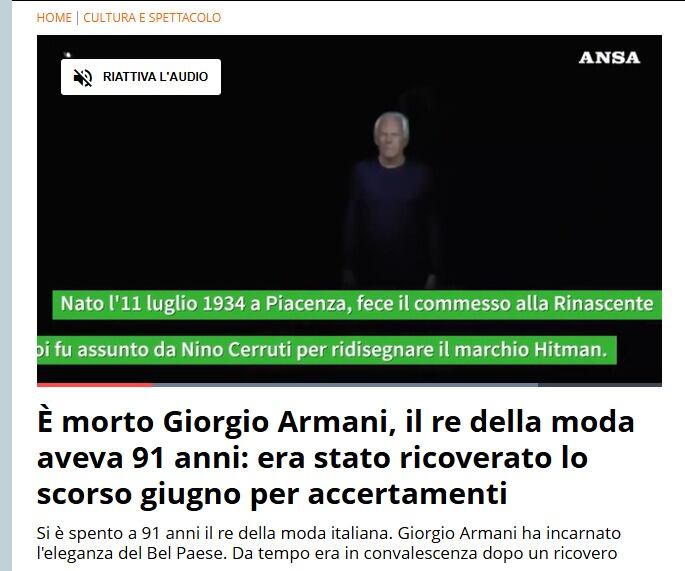 Así reacciona la prensa italiana tras la muerte del ícono de la moda Giorgio Armani