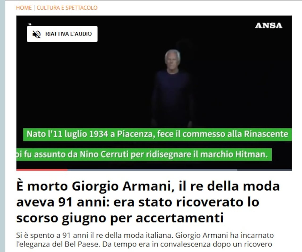 Así reacciona la prensa italiana tras la muerte del ícono de la moda Giorgio Armani
