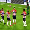 Larry Vásquez celebra el gol anotado a Patriotas Boyaca F. C. en fecha 12 de la Liga BetPlay DIMAYOR II 2021