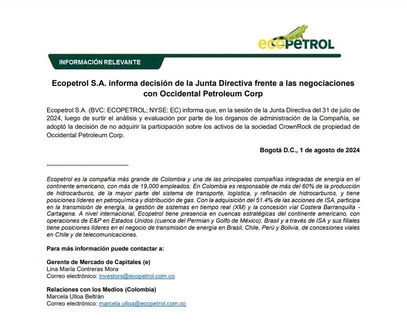 Negativa Ecopetrol CrownRock