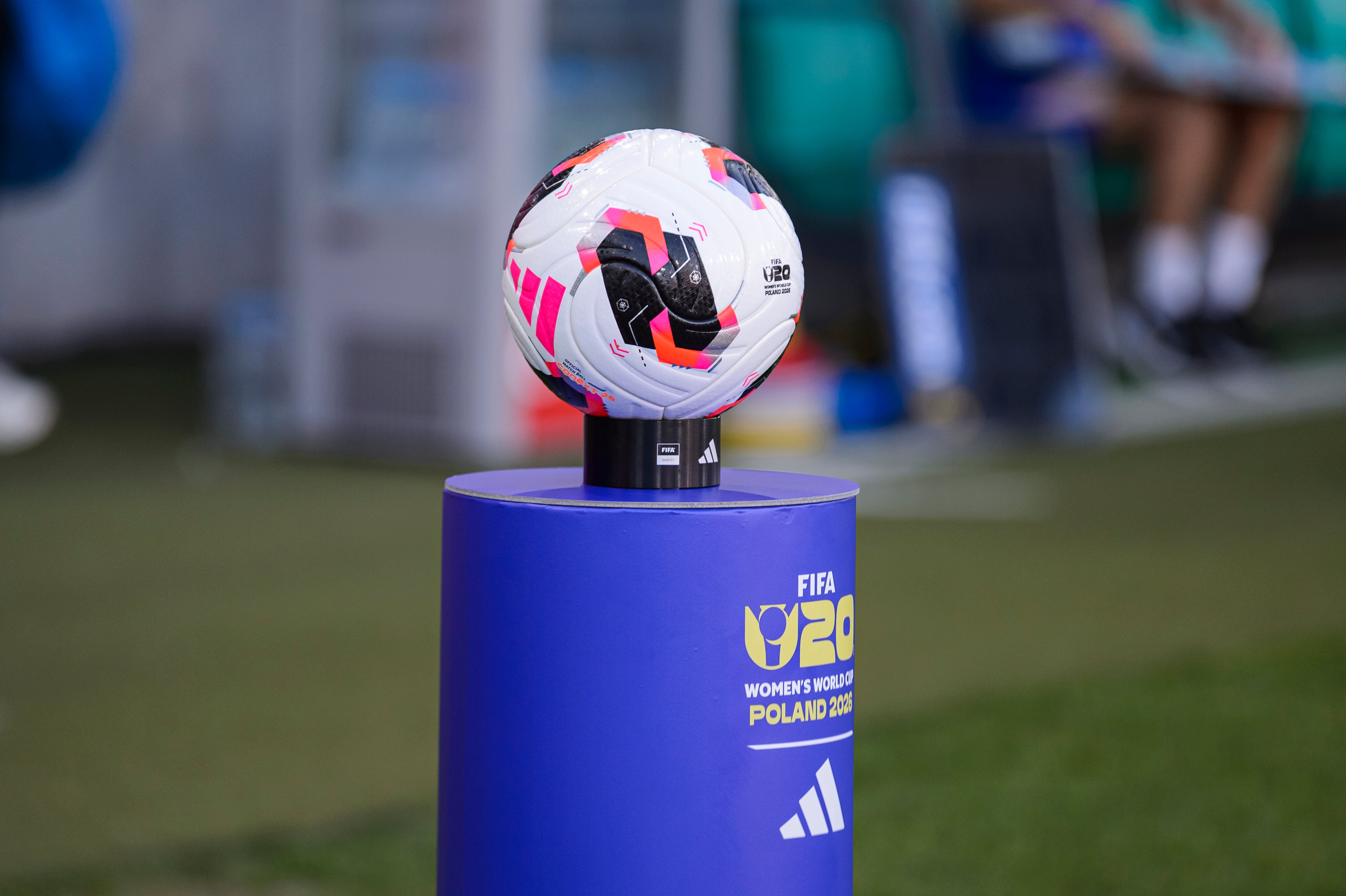 SOSNOWIEC, POLAND - SEPTEMBER 9: Detail view of the FIFA U-20 Women's World Cup official ball prior to the FIFA U-20 Women's World Cup match between France and Ecuador at Arena Sosnowiec on September 9, 2026 in Sosnowiec, Poland. (Photo by Martín Fonseca/Eurasia Sport Images/Eurasia Sport Images)