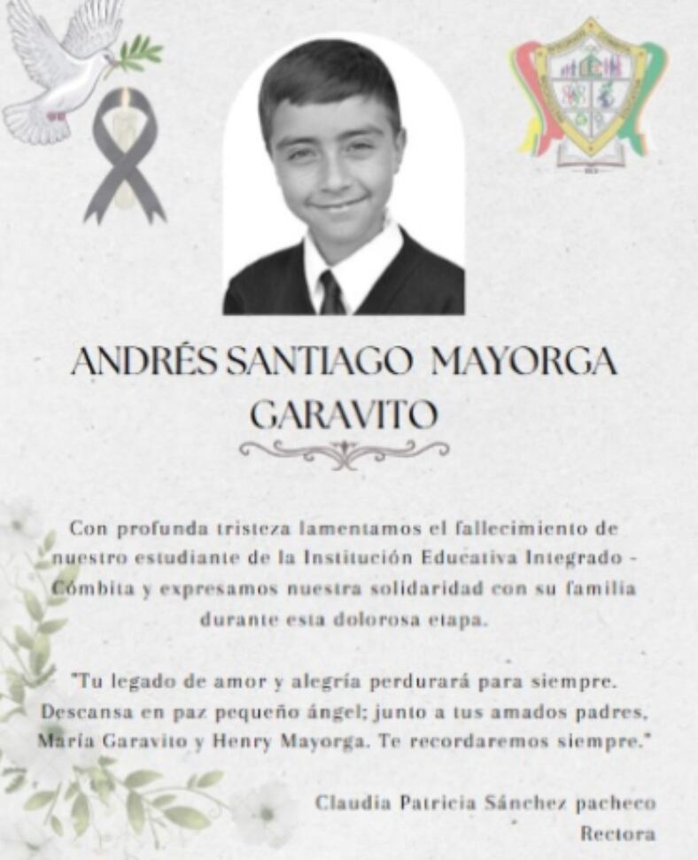 Esto fue lo que dijo el colegio tras confirmarse la muerte del estudiante.