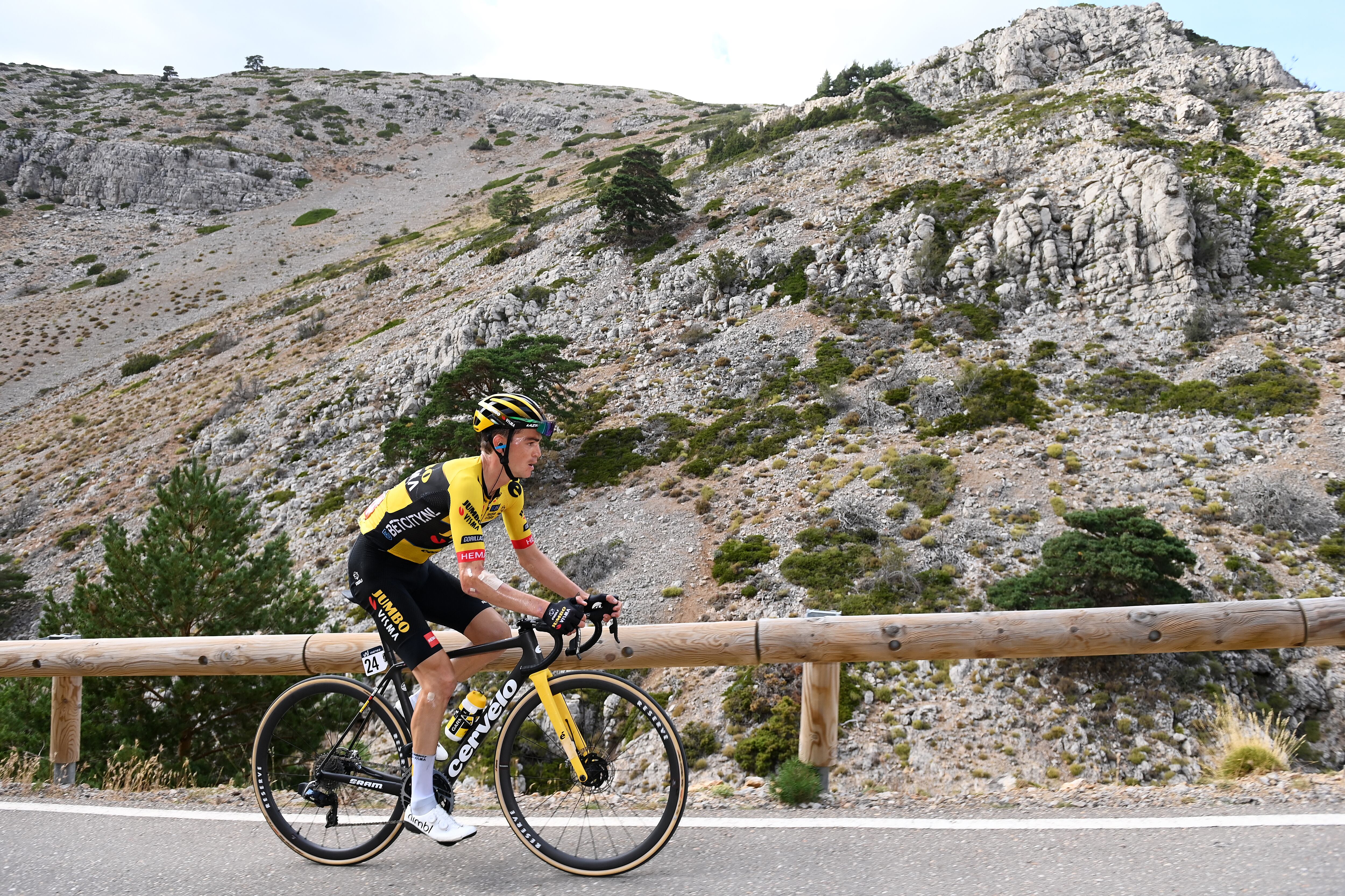 OBSERVATORIO ASTROFÍSICO DE JAVALAMBRE, SPAIN - AUGUST 31: Sepp Kuss of The United States and Team Jumbo-Visma competes in the breakaway to win the 78th Tour of Spain 2023, Stage 6 a 183.1km stage from La Vall d'Uixó to Observatorio Astrofísico de Javalambre 1947m / #UCIWT / on August 31, 2023 in Observatorio Astrofísico de Javalambre - Pico del Buitre, Spain. (Photo by Tim de Waele/Getty Images)