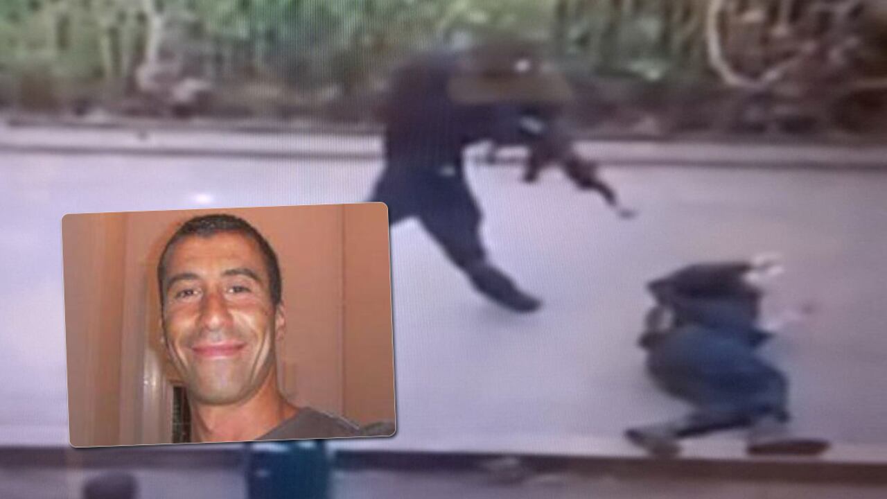 En el recuadro, Ahmed Merabet. De fondo, el momento en el que los extemistas islámicos lo asesinan a quemarropa.