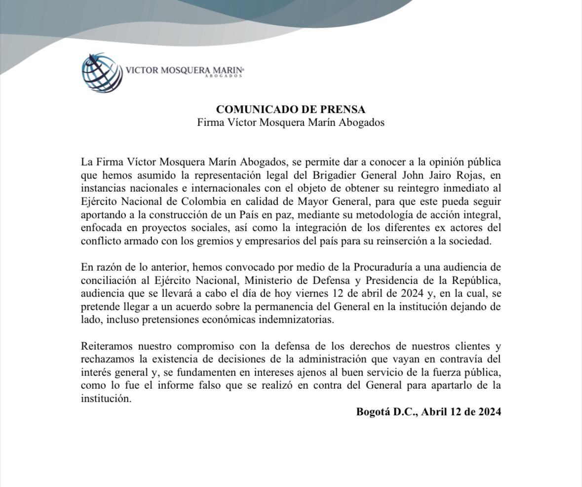 Comunicado general (r) Jhon Rojas.