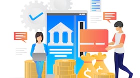 Flat style illustration of online finance and banking with smartphone