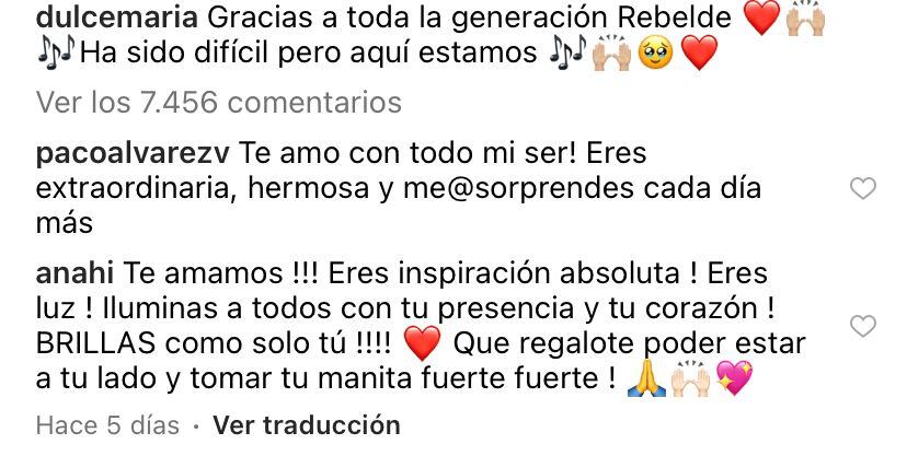 Mensaje de apoyo de Anahí a Dulce María.