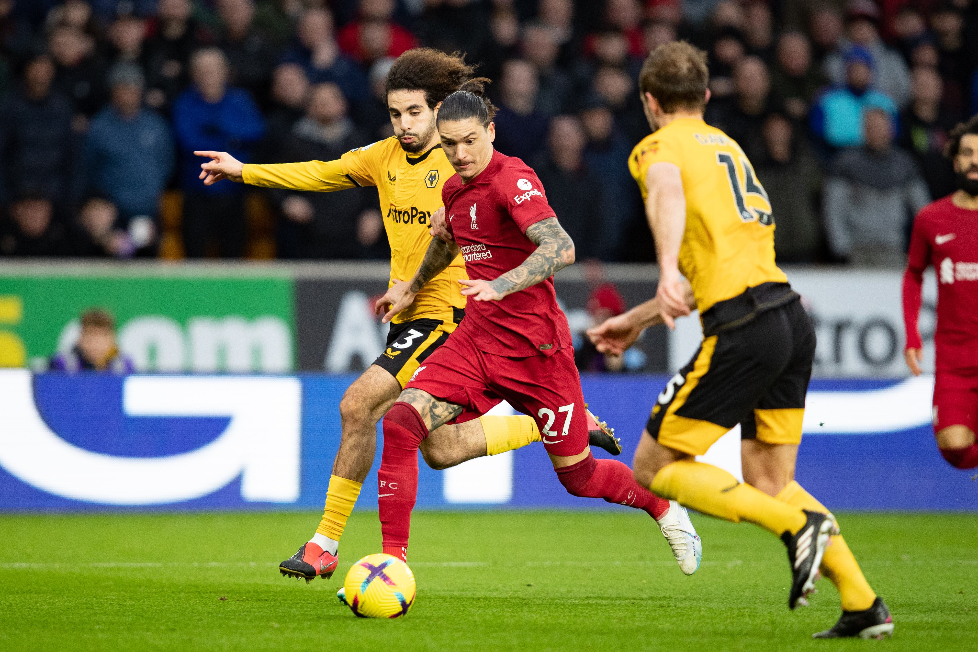 Darwin Núñez, delantero de Liverpool, ante Wolves.