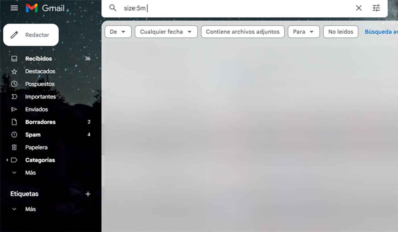 Bandeja de entrada del correo de Gmail.