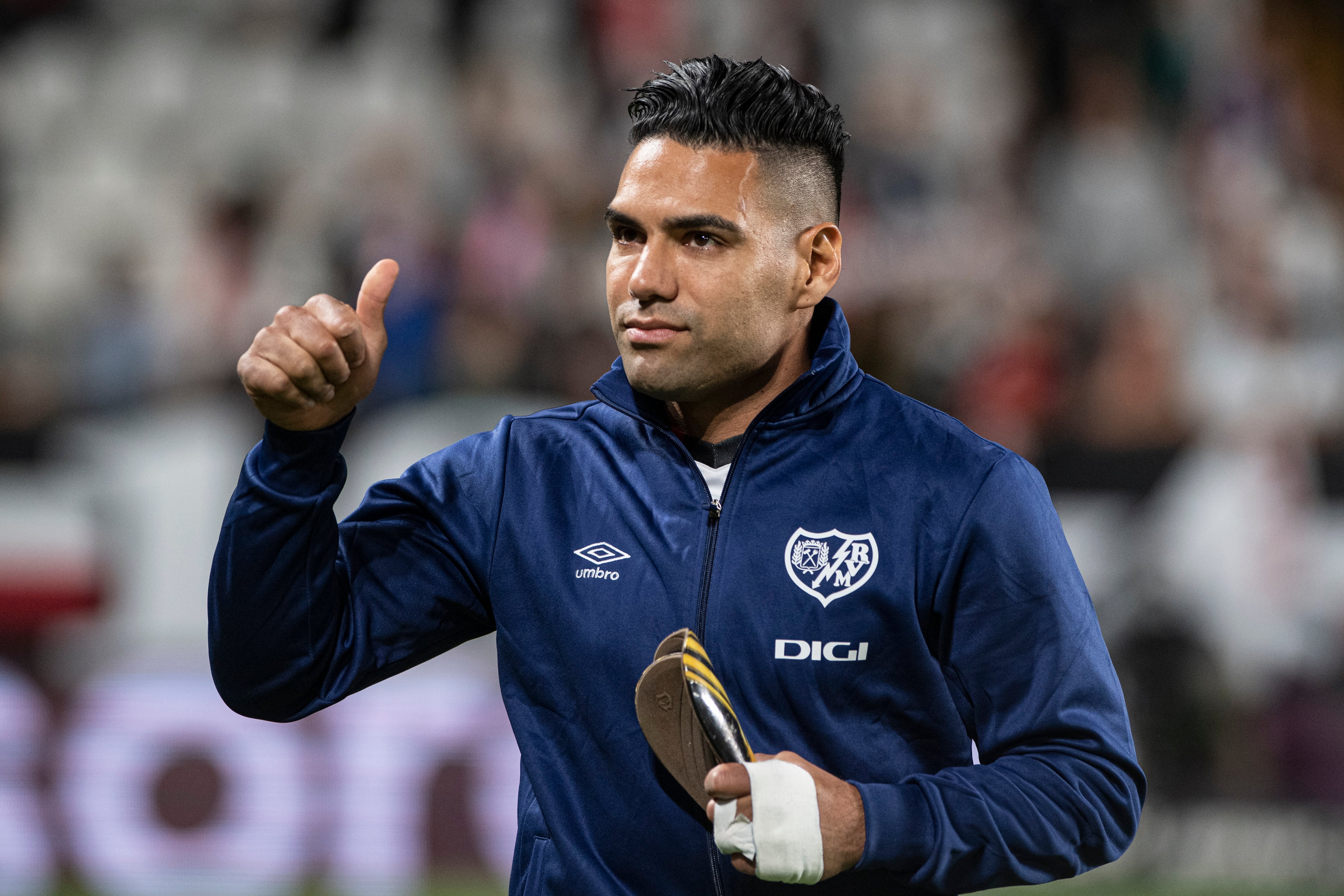 Radamel Falcao of Rayo Vallecano getting into the field during a match between Rayo Vallecano v Elche CF as part of LaLiga in Madrid, Spain, on October 3, 2022. (Photo by Alvaro Medranda/NurPhoto via Getty Images)
