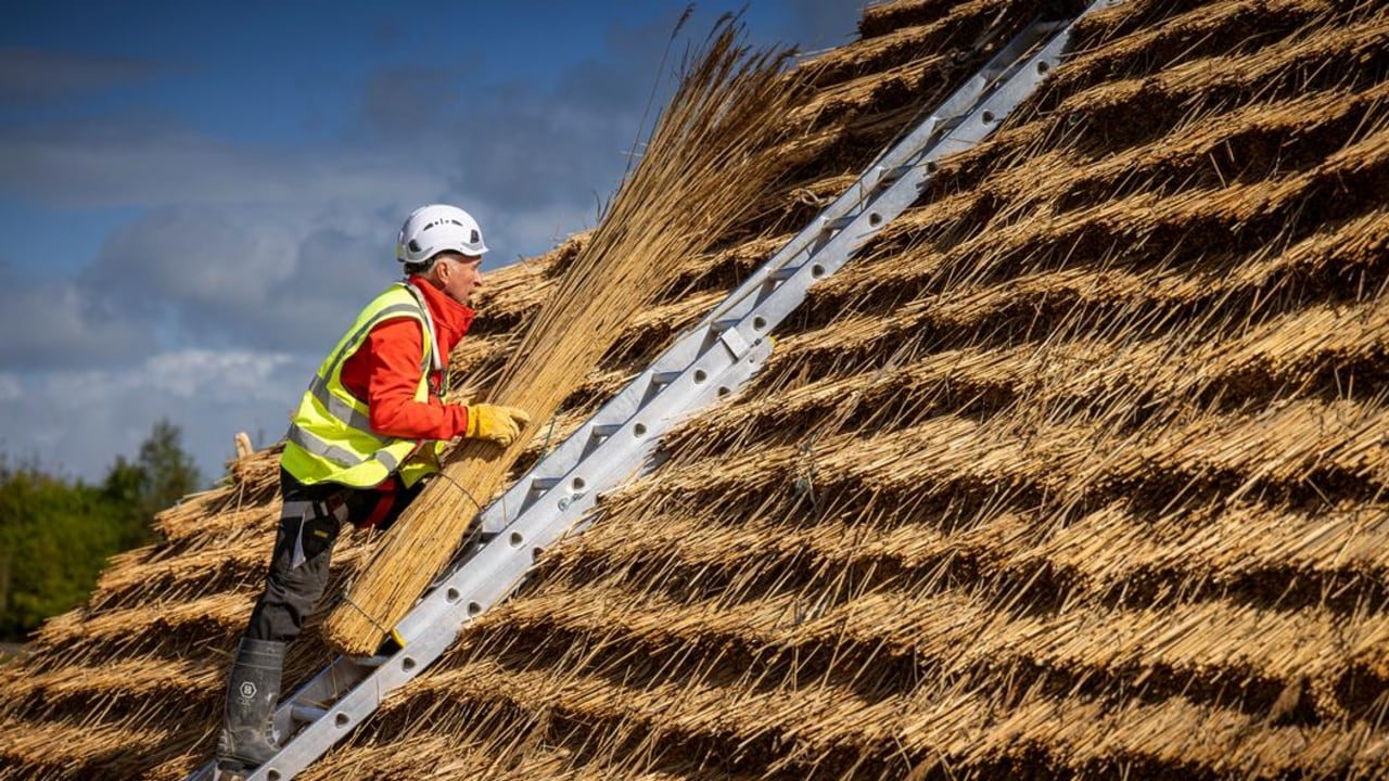 Voluntarios reconstruyeron el Salón Neolítico Kusuma en Stonehenge con herramientas de sílex y materiales prehistóricos.