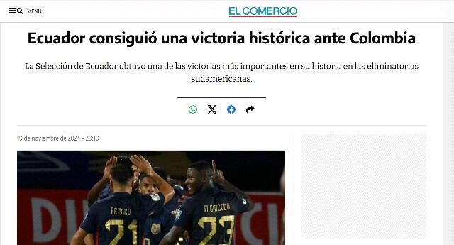Medios de Ecuador reaccionan a victoria ante Colombia