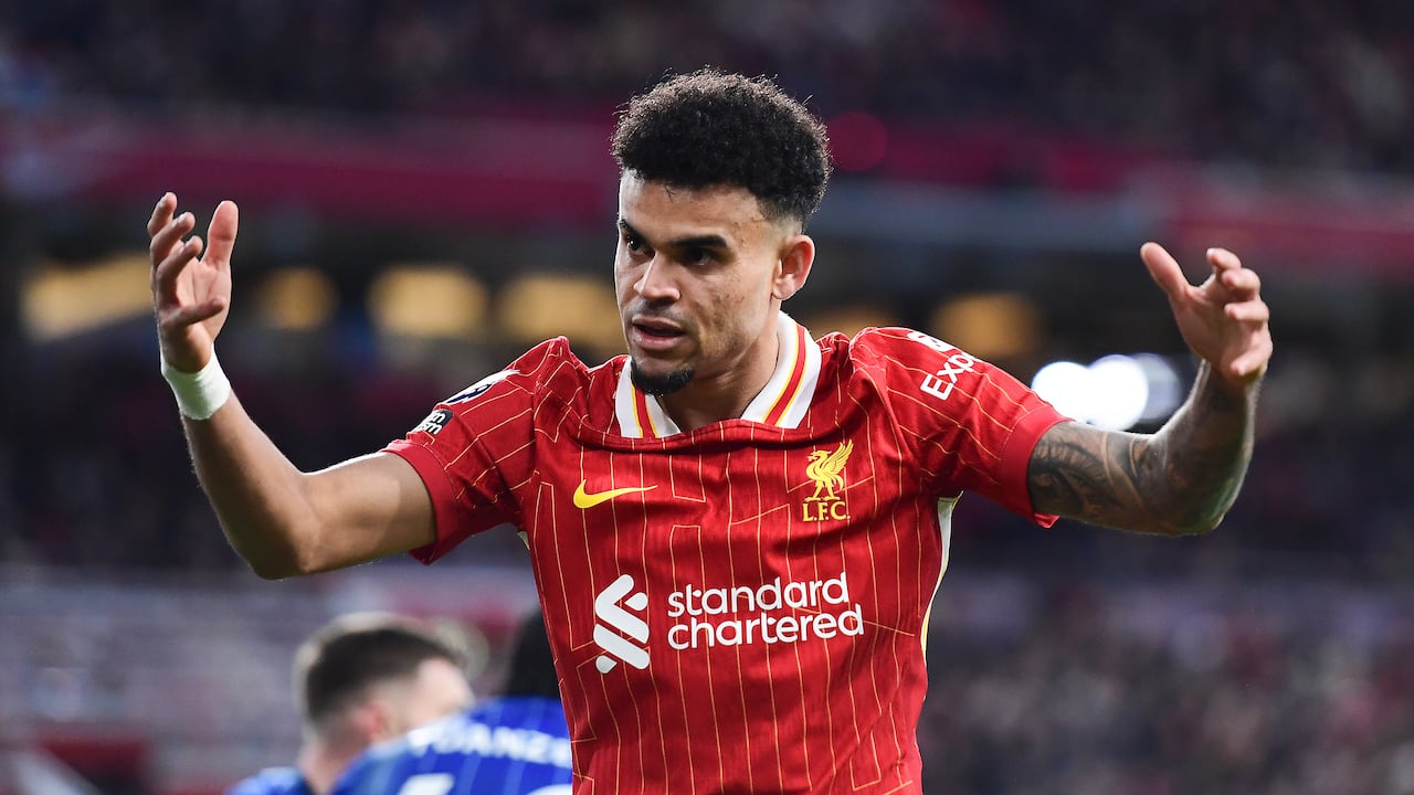 LIVERPOOL, ENGLAND - JANUARY 25: Liverpool's Luis Diaz reacts during the Premier League match between Liverpool FC and Ipswich Town FC at Anfield on January 25, 2025 in Liverpool, England. (Photo by Richard Martin-Roberts - CameraSport via Getty Images)