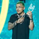 SAN JUAN, PUERTO RICO - JUNE 23: Christian Nodal accepts award onstage during Premios Tu Música Urbano 2022 on June 23, 2022 in San Juan, Puerto Rico. (Photo by Jose R. Madera/Getty Images)