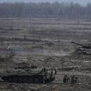 Las tropas ucranianas participan en un ejercicio militar en las afueras de la ciudad de Rivne en febrero.